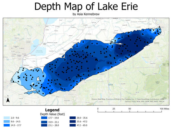 Depth map of lake erie (ArcGIS Pro)